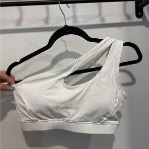 One-Shoulder White Cut Out Sports Bra